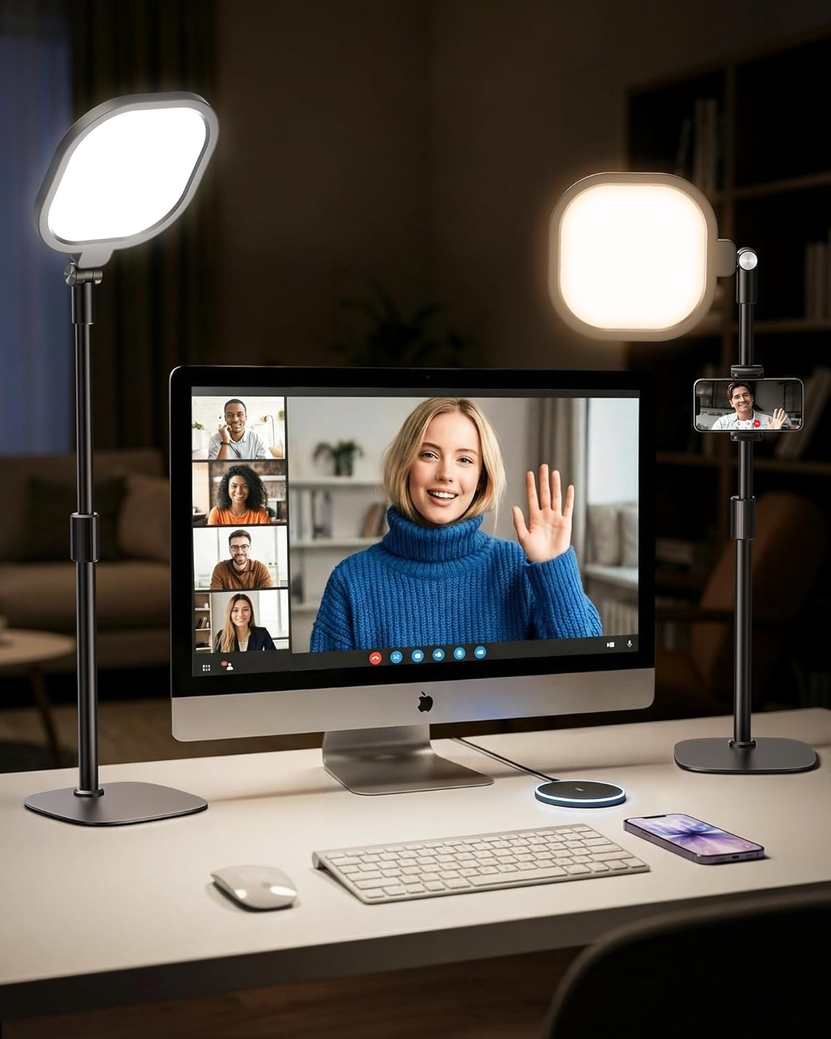 LitONES Video Conference Lighting for Zoom Meeting, Ring Light for Desk with Flexible Stand, 30 Light Modes Ring Light for Computer, Video Lights & Memory Func for Video Calls, Live Stream, Webcam