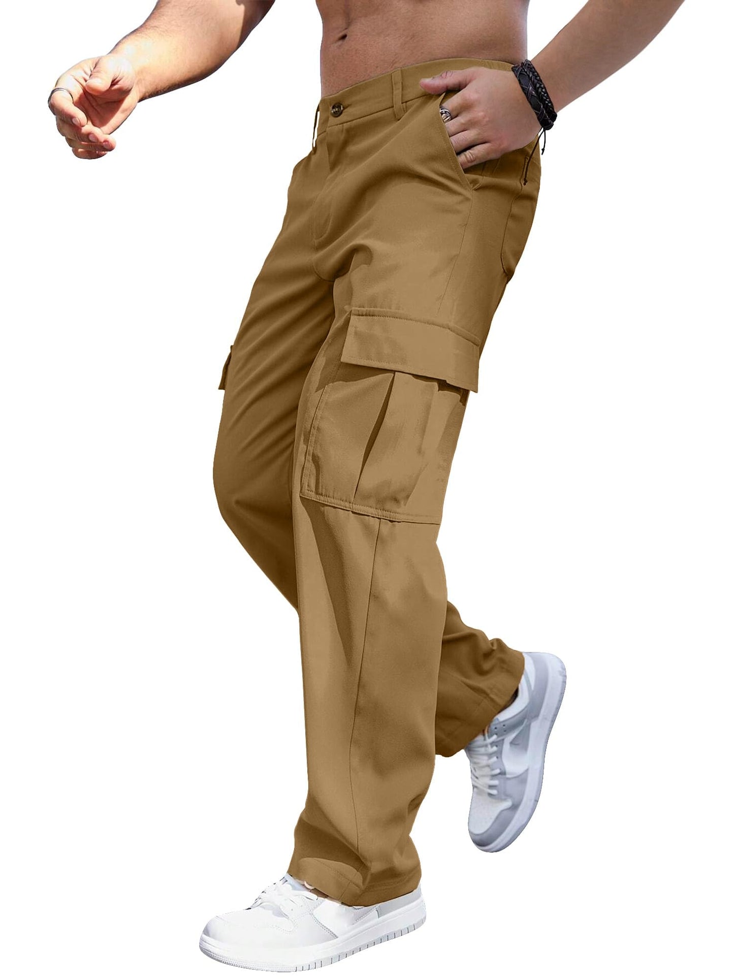 Comdecevis Mens Casual Cargo Pants Baggy Straight Leg Sweatpants with Large Flap Pockets Hiking Sports Trousers