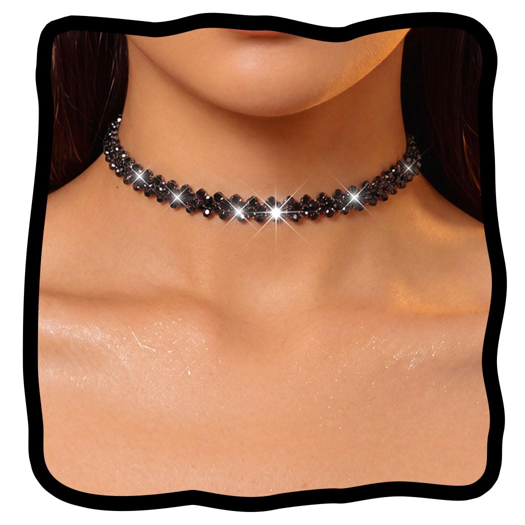 JEAIRTS Rhinestone Choker Necklace Gold Diamond Neck Chain Costume Jewelry