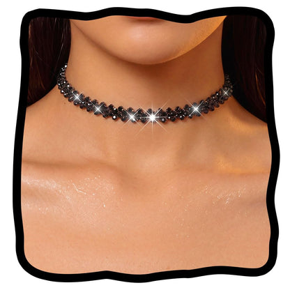 JEAIRTS Rhinestone Choker Necklace Gold Diamond Neck Chain Costume Jewelry