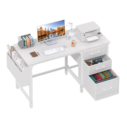 Lufeiya Computer Desk with File Drawers Cabinet, 47 Inch Reversible Home Office Desks with Filing Cabinet for Small Space, Gaming Study Writing Table PC Desks, Black