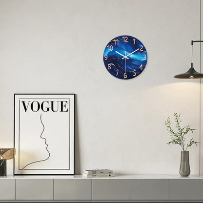 White Marble Glass Wall Clocks Battery Operated 12 Inch Abstract Decorative Analog Wall Clocks for Living Room Bedroom Office Silent Wall Clock Modern