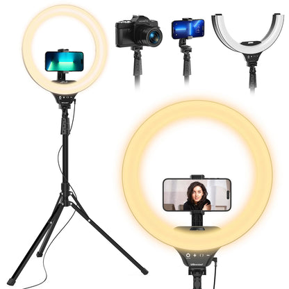 UBeesize 12'' LED Ring Light with 62'' Tripod Stand, Selfie Ring Light for Video Recording, Live Streaming, TikTok & YouTube, Compatible with iPhone & Android (Black)