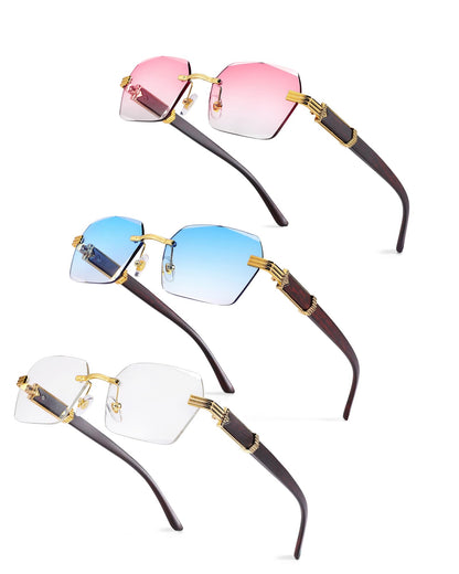 Pro Acme Rimless Rectangle Sunglasses for Men Women Hexagon Shade Eyewear Frameless y2k Glasses