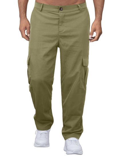 Comdecevis Mens Casual Cargo Pants Baggy Straight Leg Sweatpants with Large Flap Pockets Hiking Sports Trousers