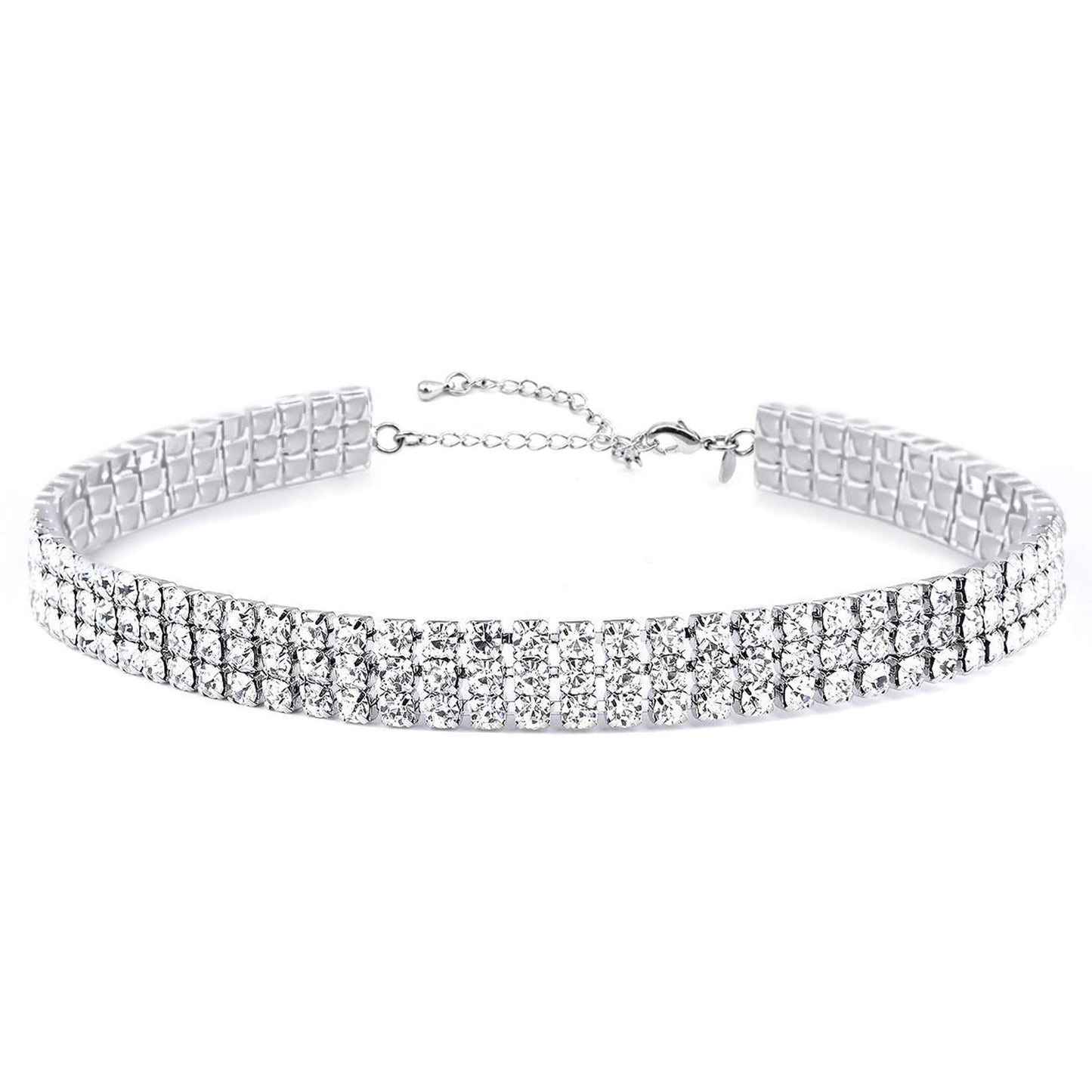 Zealmer 3 Row Rhinestone Choker Necklace for Women 18K Gold Plated