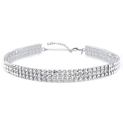 Zealmer 3 Row Rhinestone Choker Necklace for Women 18K Gold Plated