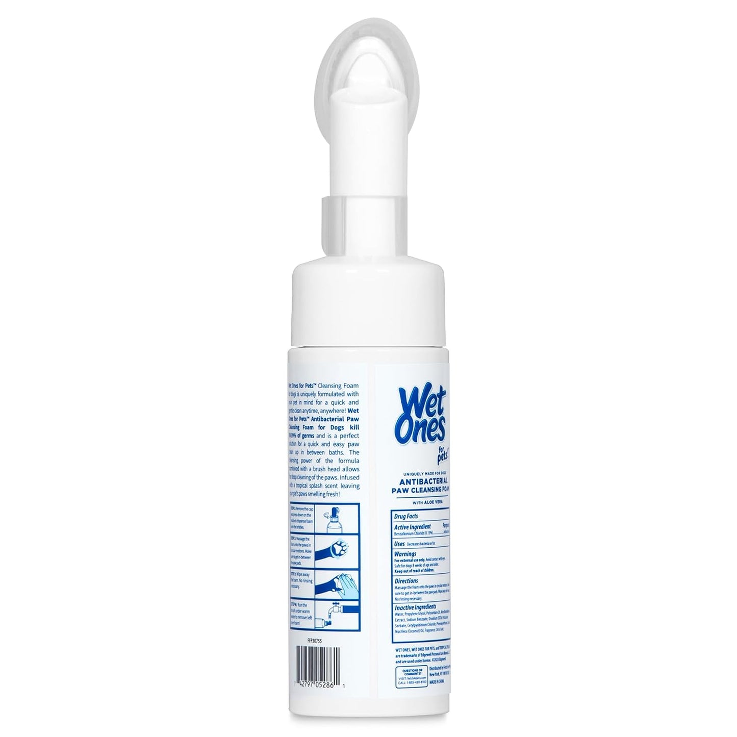 Wet Ones for Pets Antibacterial Dog Paw Cleaner with Built-in Scrubber Brush, Tropical Splash Scent - Foaming Cleanser for Dog Paws - Paw Washer & Grooming Care, 5 Ounce