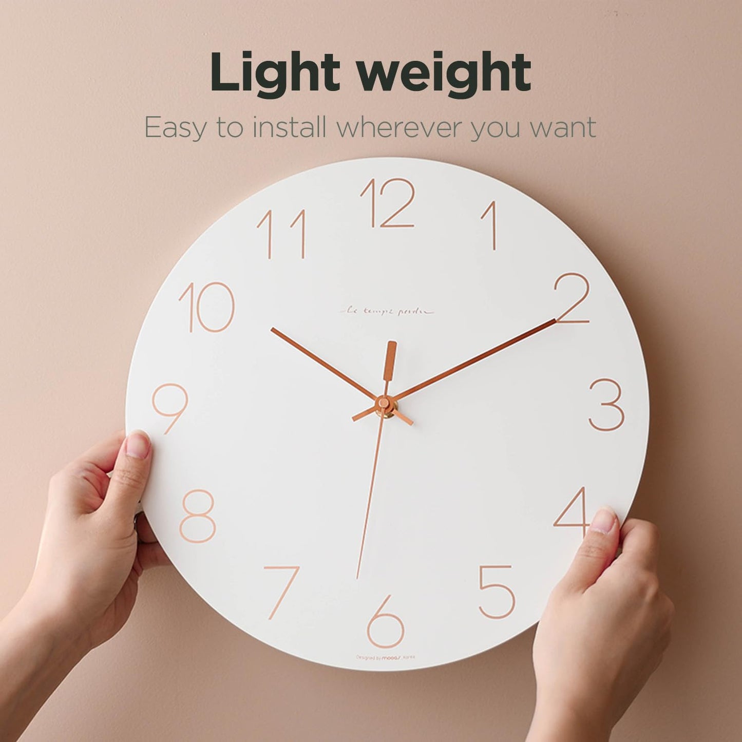 mooas Wooden Frame Flatwood Wall Clock,12" Non-Ticking Sweep Movement Decorative Battery Operated Wall Clock for Home Living Room Kitchen Bedroom Office School (Dark Brown)