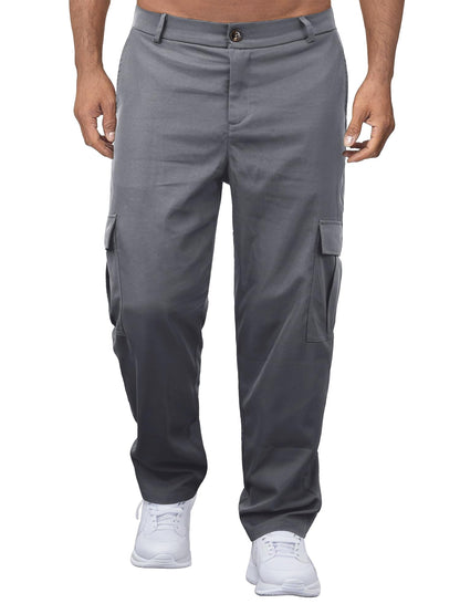 Comdecevis Mens Casual Cargo Pants Baggy Straight Leg Sweatpants with Large Flap Pockets Hiking Sports Trousers