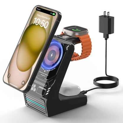 JoyGeek 3 in 1 Charging Station for Apple Devices, Wireless Charger Stand for iPhone 17/16/15/14/13/12/11/SE/X Pro Max Plus - Apple Watch 11/10/9/Ultra 2/8/SE/7/6/5 - AirPods Pro 2/3/2