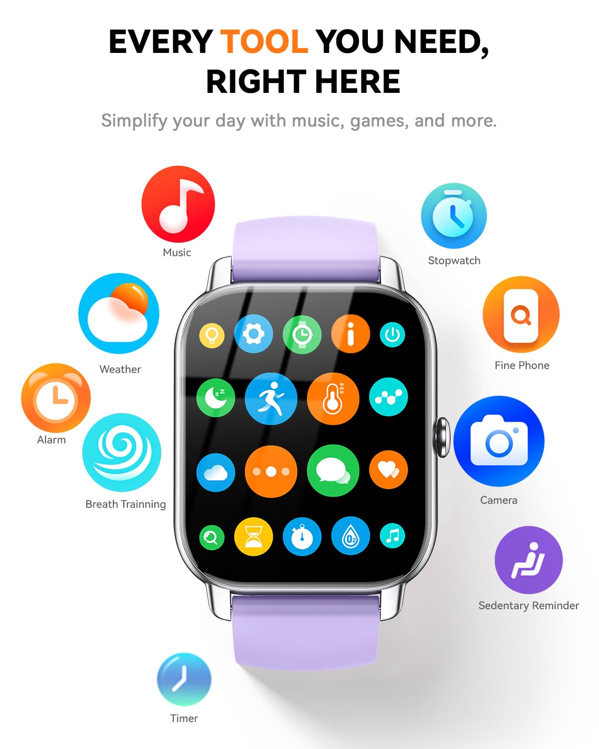 Smart Watches for Men Women, Fitness Tracker with Activity Counter/Sleep Monitor, IP68 Waterproof Smart Watch for Android iPhone iOS Compatible (Jet Black, 1.83)