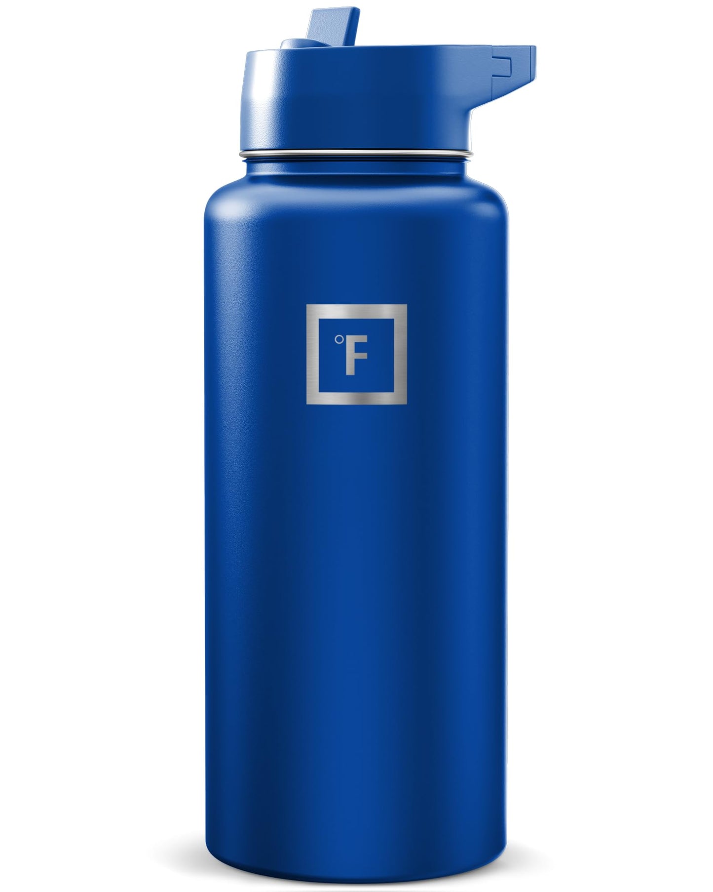 IRON °FLASK Camping & Hiking Hydration Flask with Straw, Wide Mouth Insulated Stainless Steel Sports Water Bottle - Midnight Black 24 oz - Straw (1 Lid)