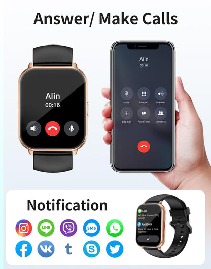 RUIMEN Smart Watches for Women Men (Answer/Make Calls, 2 Bands Included), 1.8" Smartwatch for iOS/Android Phones, Fitness Tracker Heart Rate/Sleep Monitor Digital Watch Waterproof Milky White