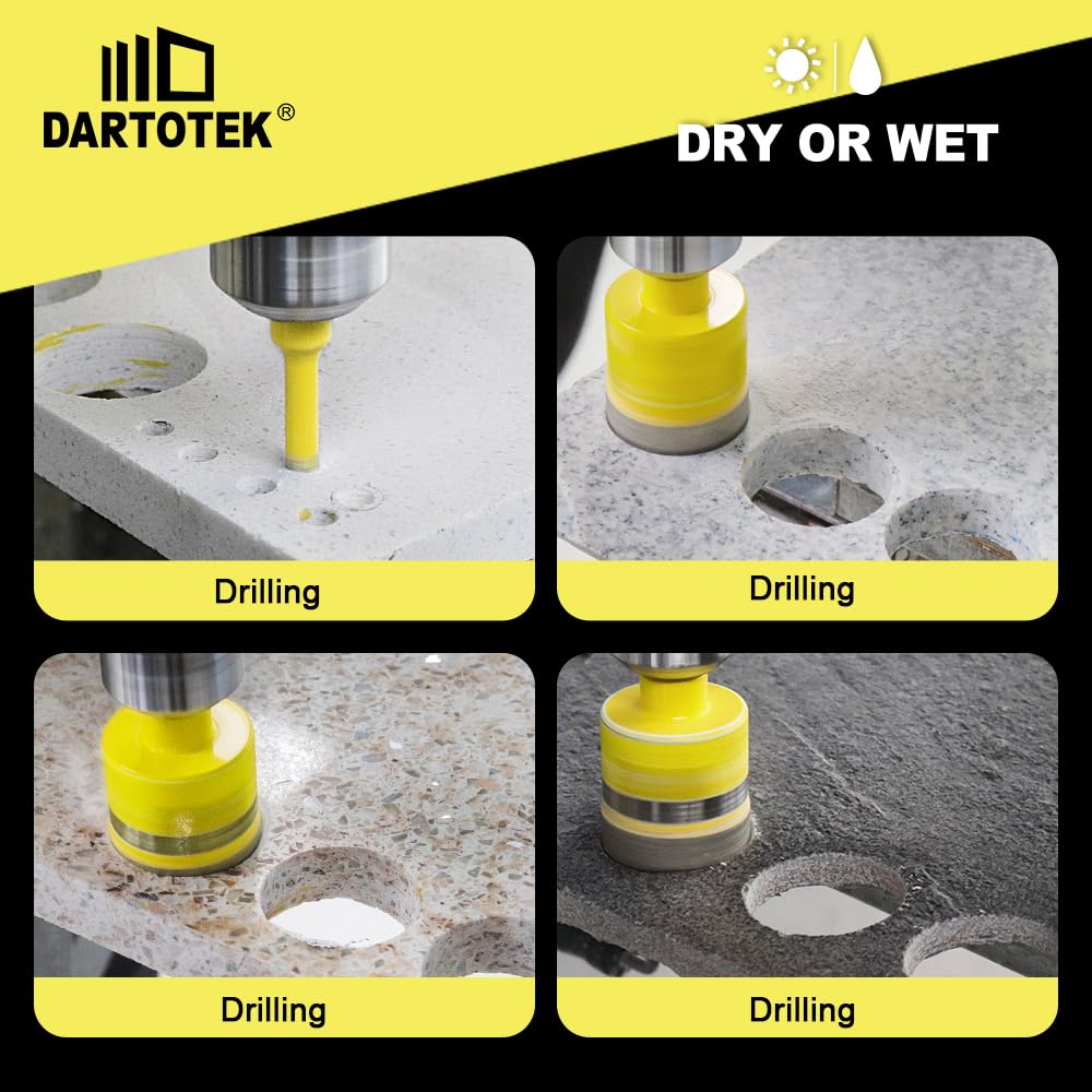 Diamond Core Drill Bits Set for Tile, DARTOTEK 10PCS Porcelain Hole Saw Kit with Aluminum Case, (6/6/8/20/35/50/65mm+2" Chamfer bit +SDS Adapter, Dry/Wet Drilling for Ceramic, Granite & Marble