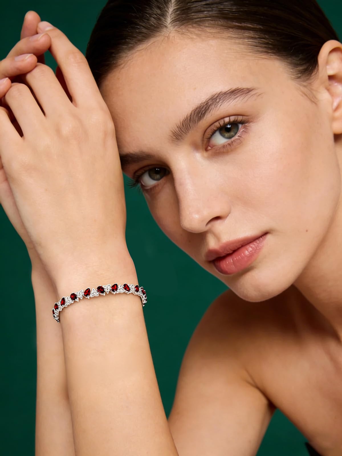Birthstone Bracelets for Women, Pear Cut Tennis Bracelet 925 Sterling Silver, 6-9 Inch Adjustable Celtic Knot, Anniversary Birthday Jewelry Gifts for Women