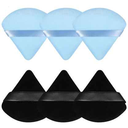 Pimoys 6 Pieces Powder Puff, Face Makeup Sponge Soft Velour Triangle Powder Puffs Beauty Sponge for Loose Powder (Black, Pink)