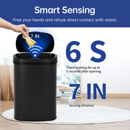 BestOffice | 13 Gallon Trash Can with Lid | Automatic Touchless Garbage Can | Odor Control | Modern Oval Design | Easy to Clean | Stainless Steel | Fits Any Kitchen, Bathroom, Office or Home