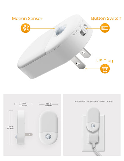 L LOHAS LED Motion Sensor Night Light, 2Pack, Motion Activated Night Light, Night Lights Plug into Wall Motion Sensor, 3000K Warm White, Adjustable Brightness 30/60LM, for Kids Adults Bathroom Bedroom