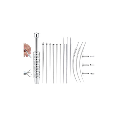 GEMQUEEN Piercing Taper Ball Grabber Tool for Changing Jewelry - 14G 16G 18G 20G Stainless Steel Flat Back Earrings Applicator Tool Threadless Insertion Pin Thread Body Piercing Kit for Ear Nose Lip