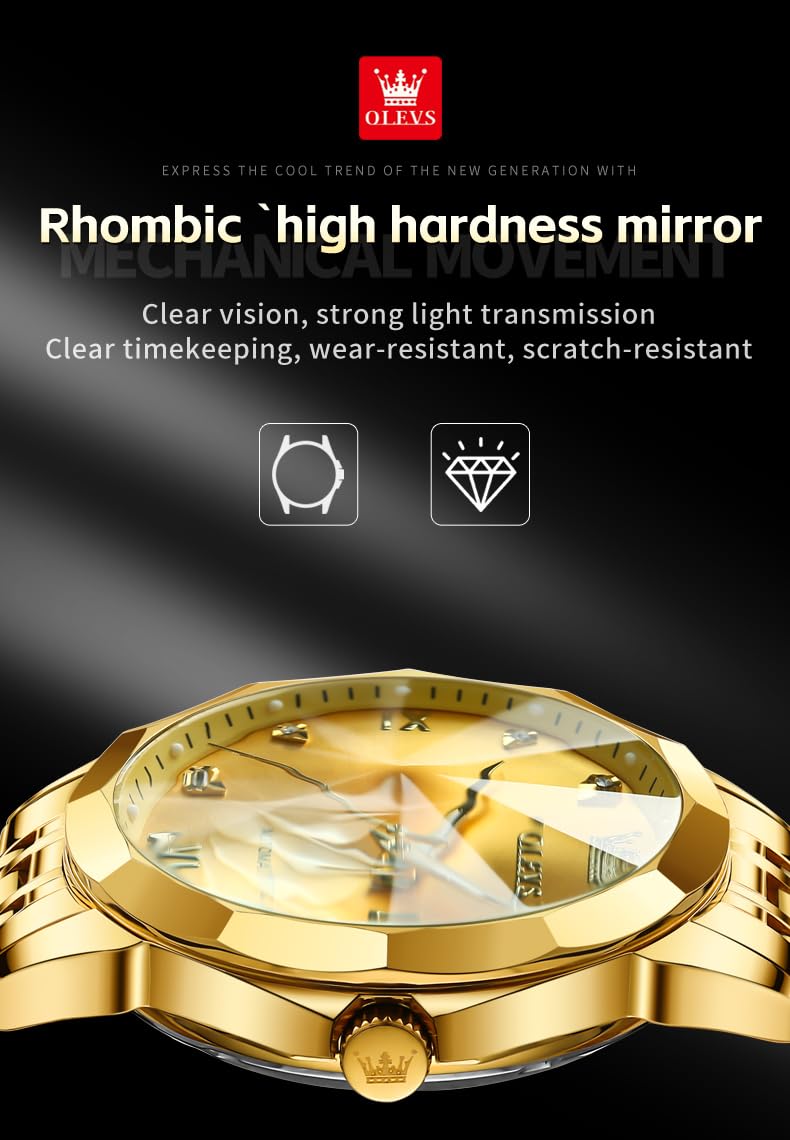 OLEVS Skeleton Men Watches Automatic Business Luxury Diamond Self Winding Watch for Men Stainless Steel Calendar Wrist Watch