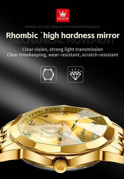 OLEVS Skeleton Men Watches Automatic Business Luxury Diamond Self Winding Watch for Men Stainless Steel Calendar Wrist Watch