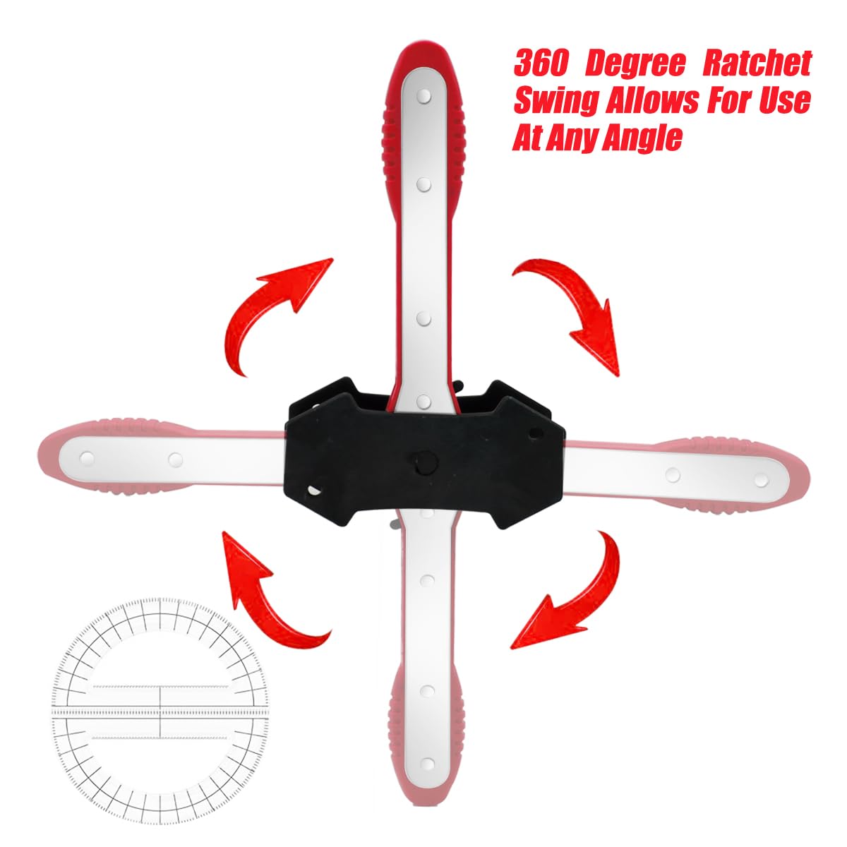 Brake Caliper Compression Tool, Brake Caliper Tool with 360 Degree Swing Ratchets, Caliper Piston Compressor Tool with 2PCS Steel Plates, Brake Caliper Press Tool with Brake Caliper Hooks, Red