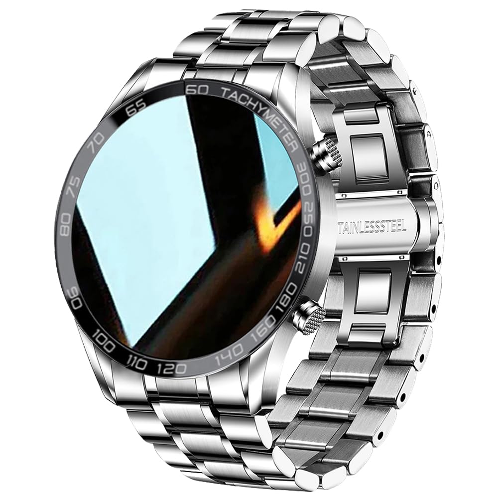 Men Smart Watch for Android iOS, Bluetooth Calls Voice Chat with Heart Rate/Sleep Monitor Fitness Tracker, 1.3" Full Touch Screen IP67 Waterproof Stainless Steel Activity Tracker for Men