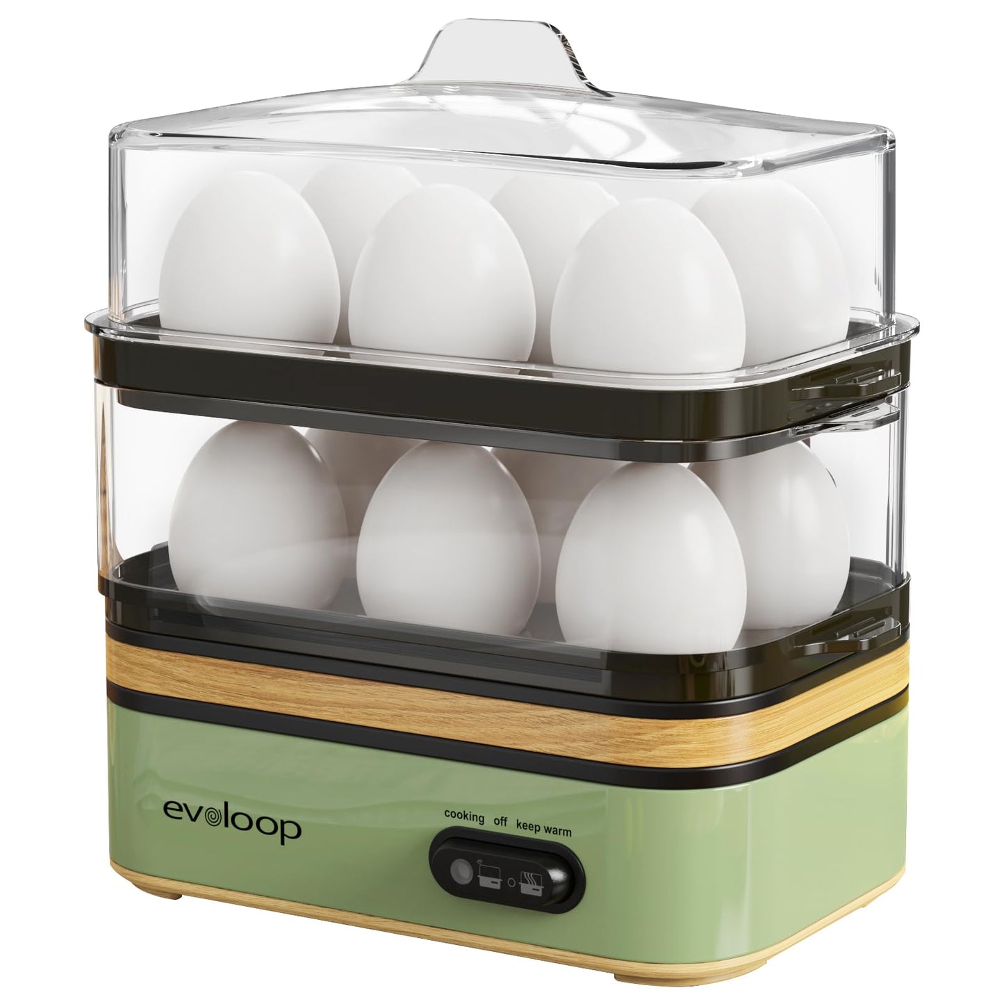 Evoloop Rapid Egg Cooker Electric 12 Eggs Capacity, Soft, Medium, Hard Boiled, Poached, Omelet Maker Egg Poacher & Vegetable Steamer, BPA Free Tray