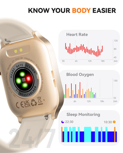 Smart Watches for Women Men, Fitness Tracker Watch with 110 Sports Modes, Step Counter/Sleep Monitor/Pedometer, IP68 Waterproof, Bluetooth Call & Music Control Smartwatch for iPhone/Android,Starlight
