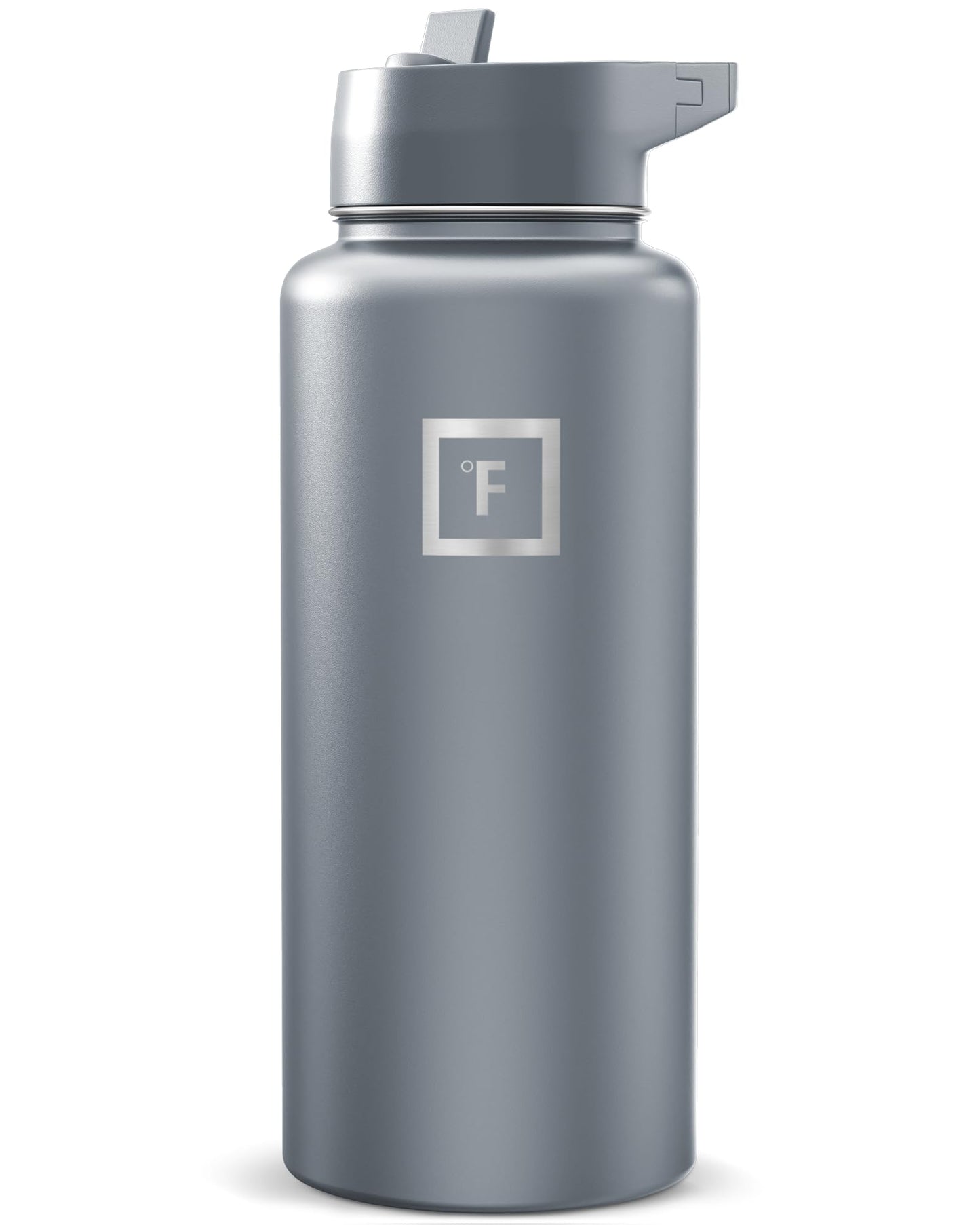 IRON °FLASK Camping & Hiking Hydration Flask with Straw, Wide Mouth Insulated Stainless Steel Sports Water Bottle - Midnight Black 24 oz - Straw (1 Lid)