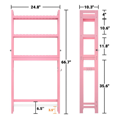 Homykic Over The Toilet Storage, Bamboo Over Toilet Bathroom Organizer Rack, Freestanding Bathroom Shelves Above Toilet Storage with 3 Hooks, Bathroom Space Saver, No Rust, Easy to Assemble, White