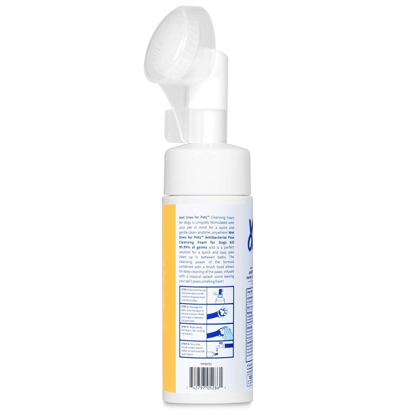 Wet Ones for Pets Antibacterial Dog Paw Cleaner with Built-in Scrubber Brush, Tropical Splash Scent - Foaming Cleanser for Dog Paws - Paw Washer & Grooming Care, 5 Ounce