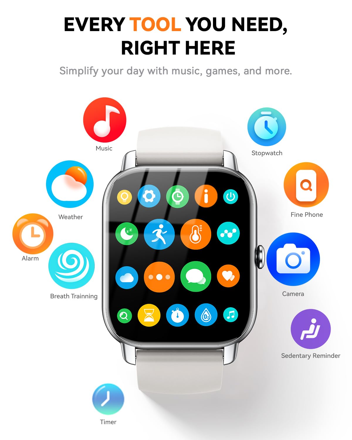 Smart Watches for Men Women, Fitness Tracker with Activity Counter/Sleep Monitor, IP68 Waterproof Smart Watch for Android iPhone iOS Compatible (Jet Black, 1.83)
