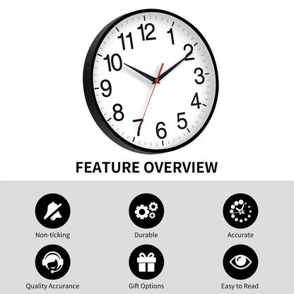 Rohioue Wall Clock Modern 8 Inch Battery Operated Silent Non Ticking Small Analog Clock for Living Room Office Home Bedroom Kitchen Bathroom(Black)