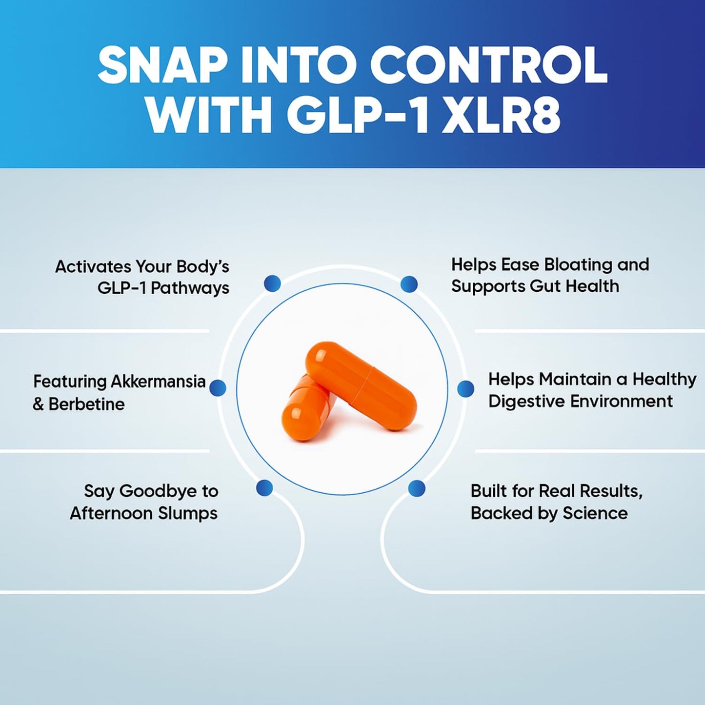 GLP-1 XLR8 Supplement for Weight Loss, Digestion, Constipation, Bloating Relief with Akkermansia 2.6 Billion AFU Live Prebiotic Probiotic Postbiotic + Berberine for Women Men 60 Capsules