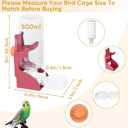 Kenond No Mess Bird Feeder Water Dispenser Set, Automatic Parrot Feeder Cage Accessories, Clear Parakeet Seed Container Food Drinker for Cage, Cockatiel Finch Lovebirds Budgies Canary (Blue)