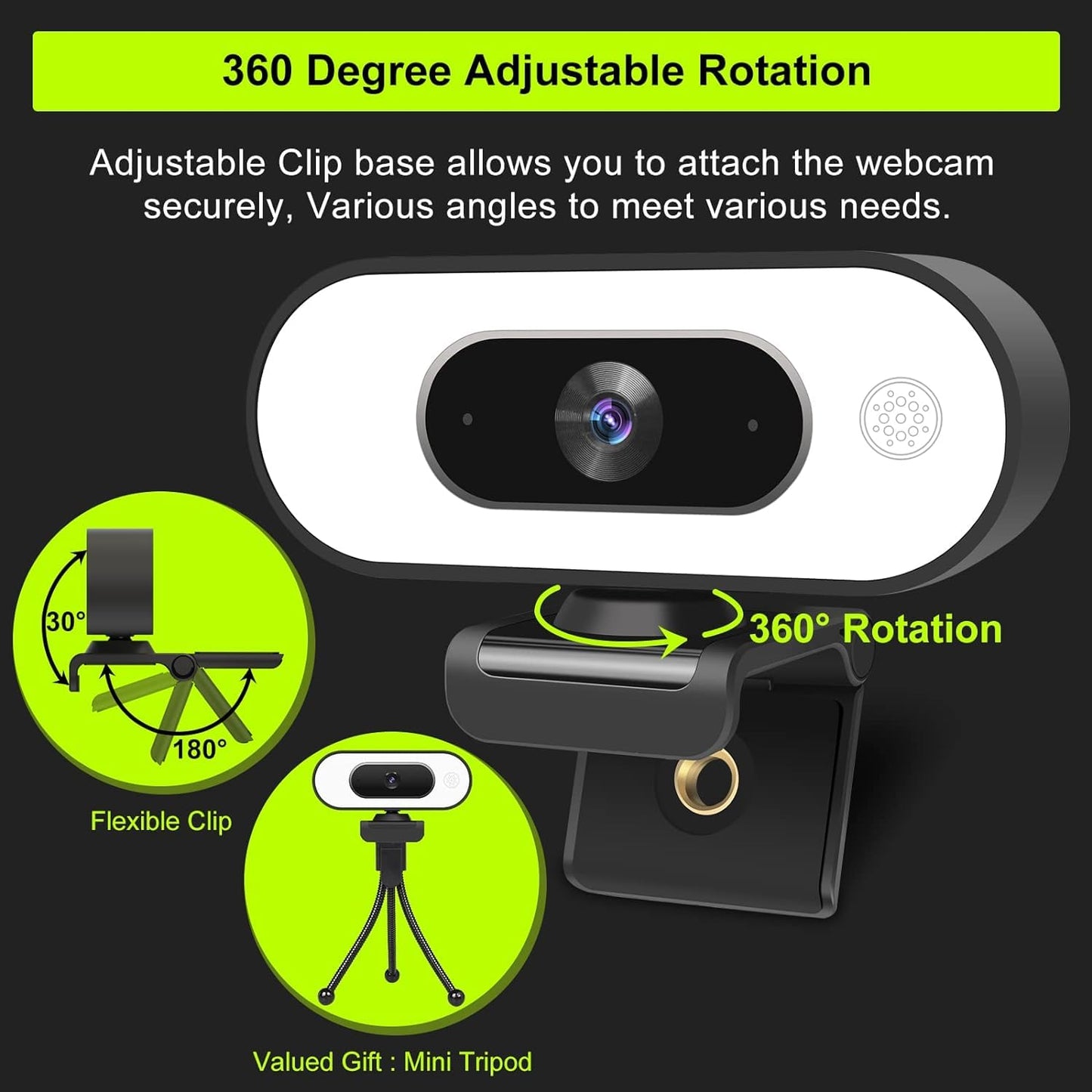 ToLuLu Streaming Webcam 2K 50FPS Web Cam, LED RGB Webcam with Microphone and Light, Autofocus Computer Camera with Cover and Tripod, Plug-Play USB Web cam for PC Desktop/MacBook Gaming Video Calling