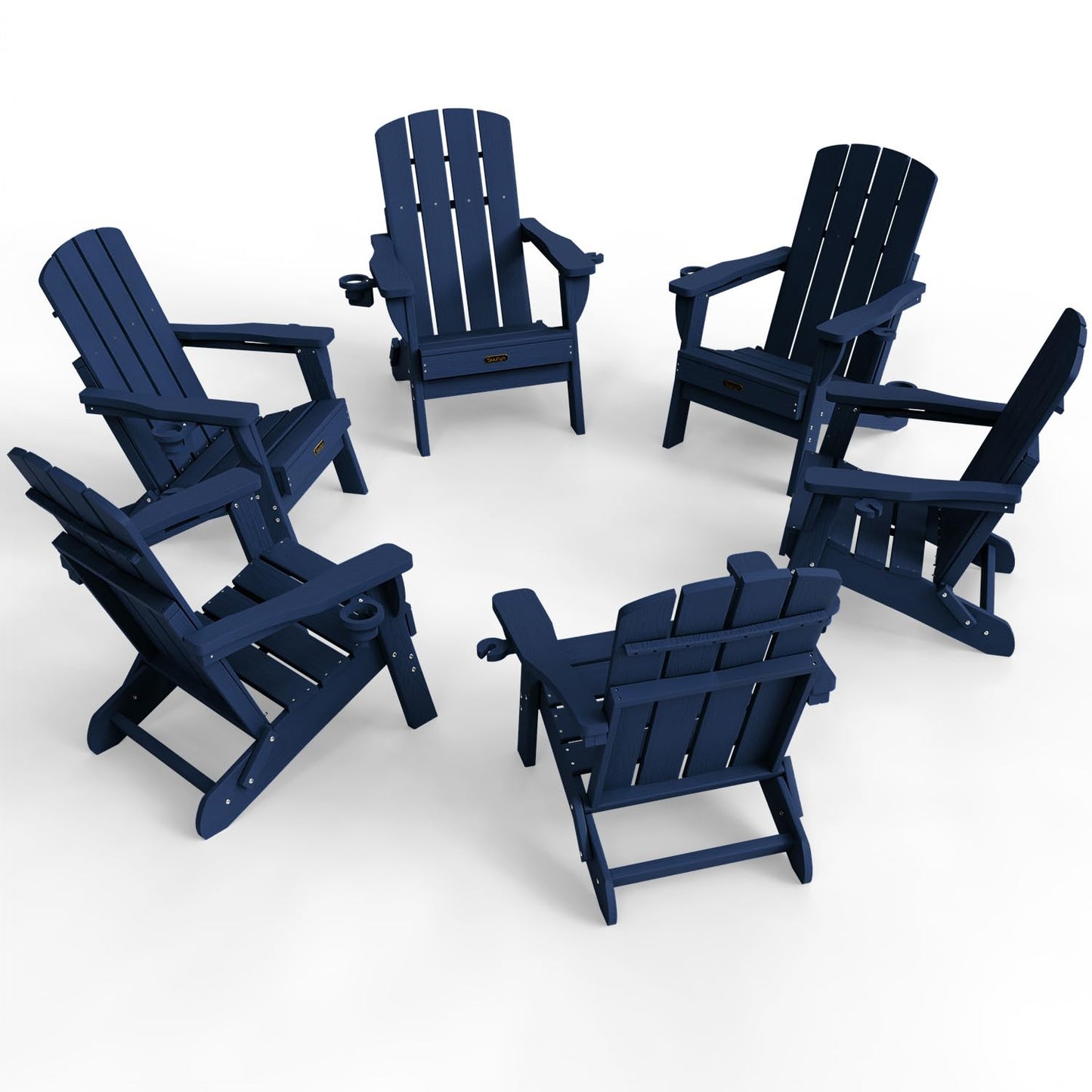 Folding Adirondack Chair, HDPE Adirondack Chairs with 2 Cup Holder, Plastic All-Weather Fire Pit Chairs, Outdoor Lawn Chair for Patio Garden (Grey)