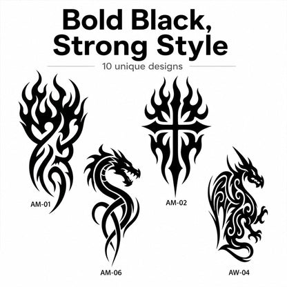 Large Tribal Temporary Tattoos for Men & Women – 10 Sheets 7.4"x4.7" Black Totem Fake Tattoos, Waterproof Removable Body Art Stickers for Chest, Arms, Shoulders, Legs