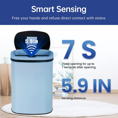 BestOffice | 13 Gallon Trash Can with Lid | Automatic Touchless Garbage Can | Odor Control | Modern Oval Design | Easy to Clean | Stainless Steel | Fits Any Kitchen, Bathroom, Office or Home