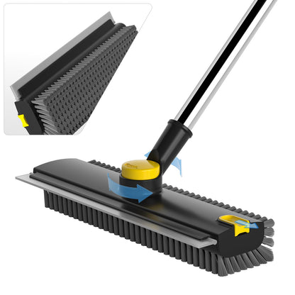 Scrub Brush with Long Handle, Floor Scrub Brush Squeegee Broom for Cleaning, 3 in 1 Shower Scrubber Floor Broom Squeegee for Concrete Tile Wall Deck Patio White