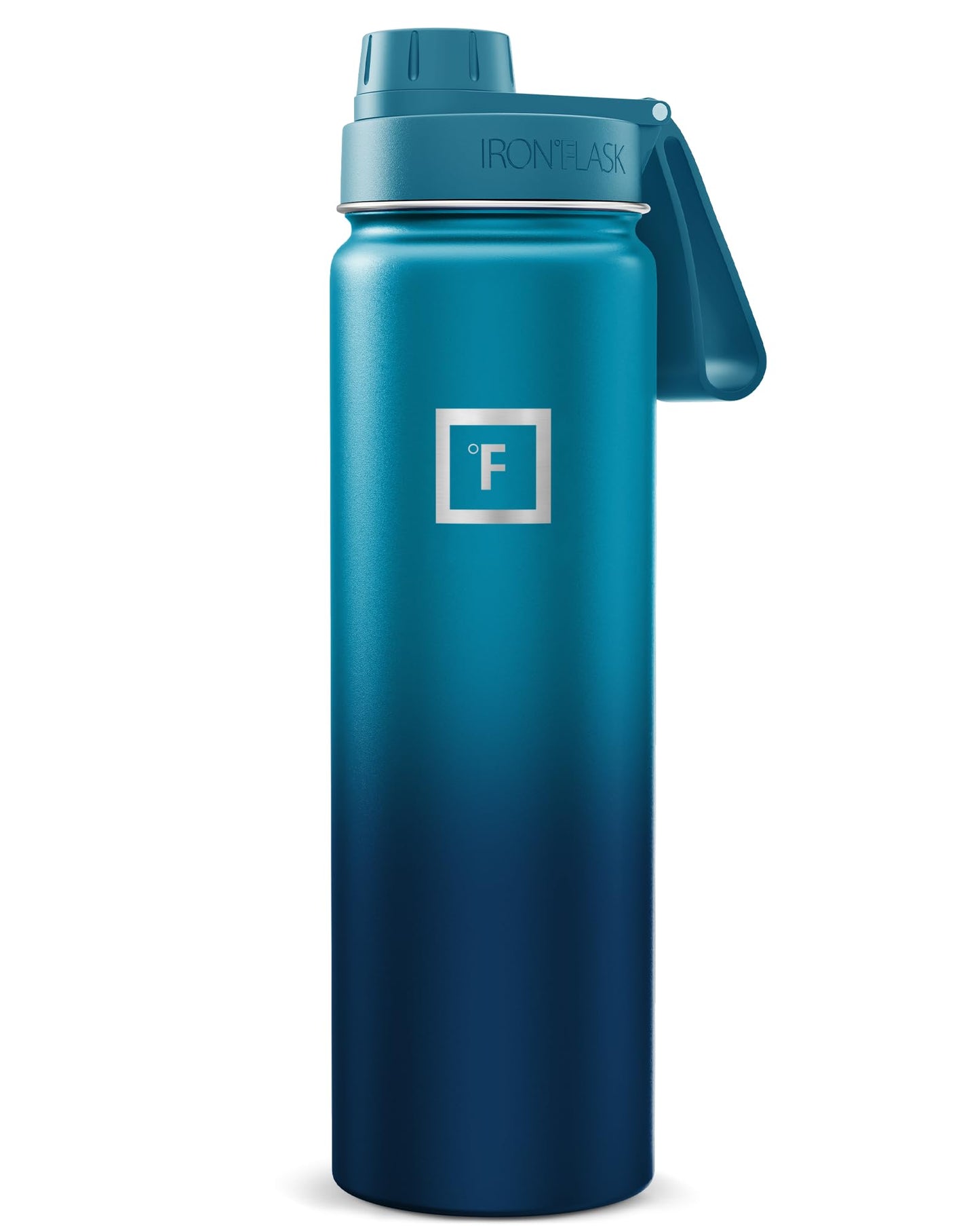 IRON °FLASK Camping & Hiking Hydration Flask with Straw, Wide Mouth Insulated Stainless Steel Sports Water Bottle - Midnight Black 24 oz - Straw (1 Lid)