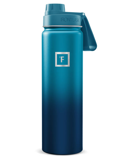 IRON °FLASK Camping & Hiking Hydration Flask with Straw, Wide Mouth Insulated Stainless Steel Sports Water Bottle - Midnight Black 24 oz - Straw (1 Lid)
