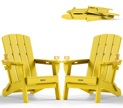 Folding Adirondack Chair, HDPE Adirondack Chairs with 2 Cup Holder, Plastic All-Weather Fire Pit Chairs, Outdoor Lawn Chair for Patio Garden (Grey)