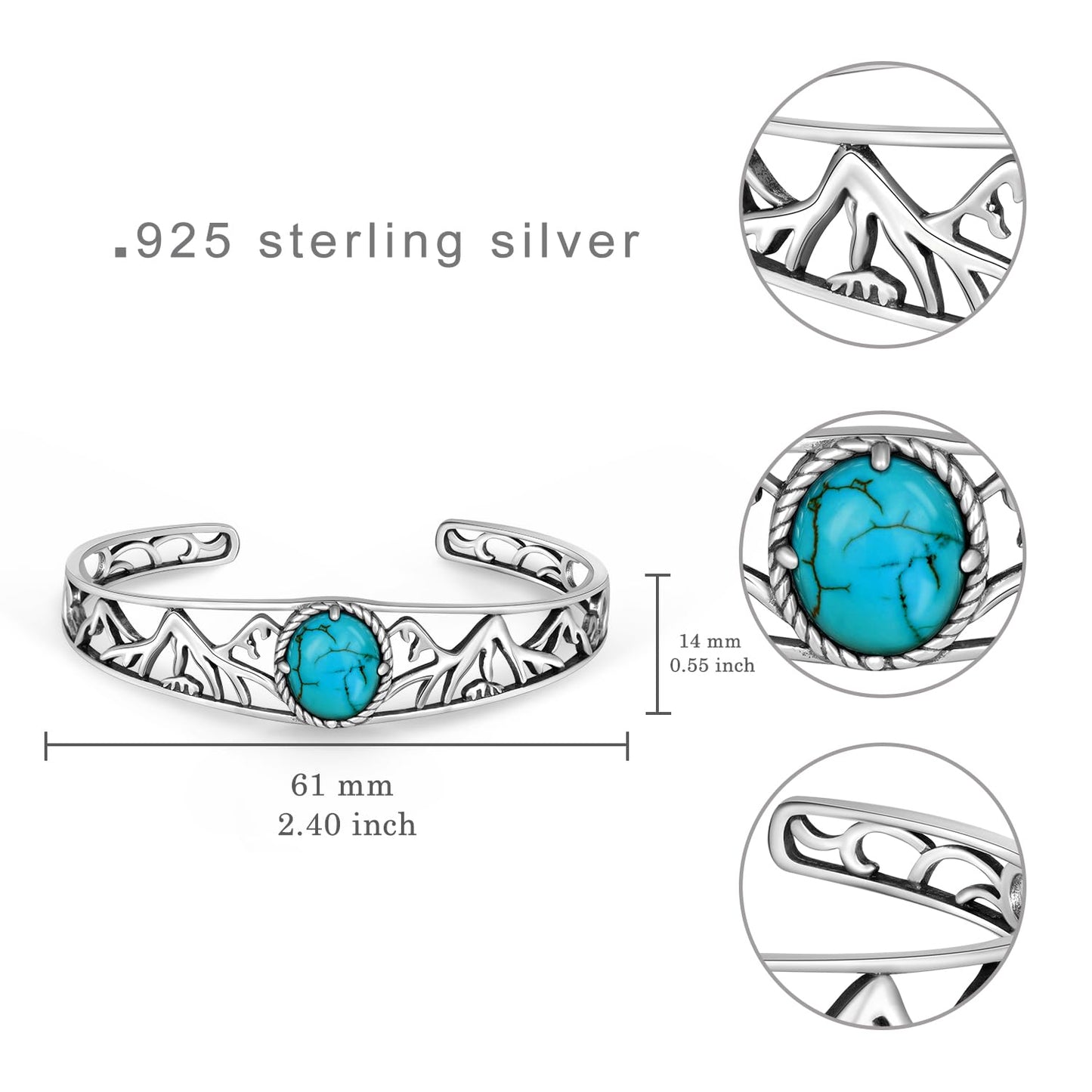 Genuine Turquoise Bracelet for Women 925 Sterling Silver Real Turquoise Cuff Bracelet Vintage Western Jewelry for Women