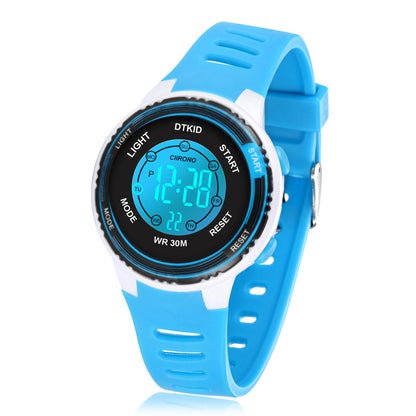 DTKID Digital Kids Watch 30 M Waterproof, 7 Color Lights Time Teaching Watch Easy to Read for Girls Boys 5-16