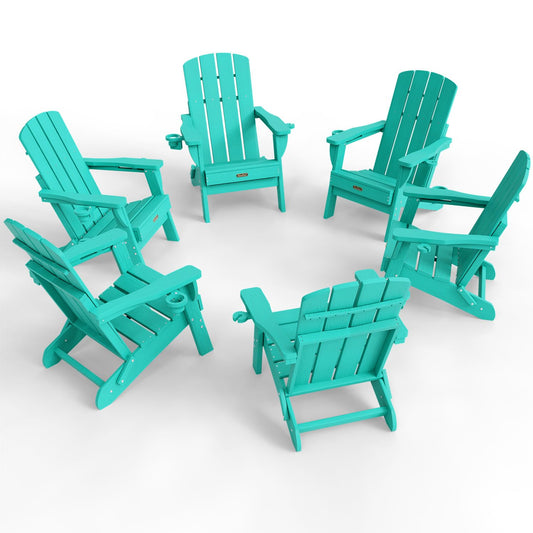 Folding Adirondack Chair, HDPE Adirondack Chairs with 2 Cup Holder, Plastic All-Weather Fire Pit Chairs, Outdoor Lawn Chair for Patio Garden (Grey)