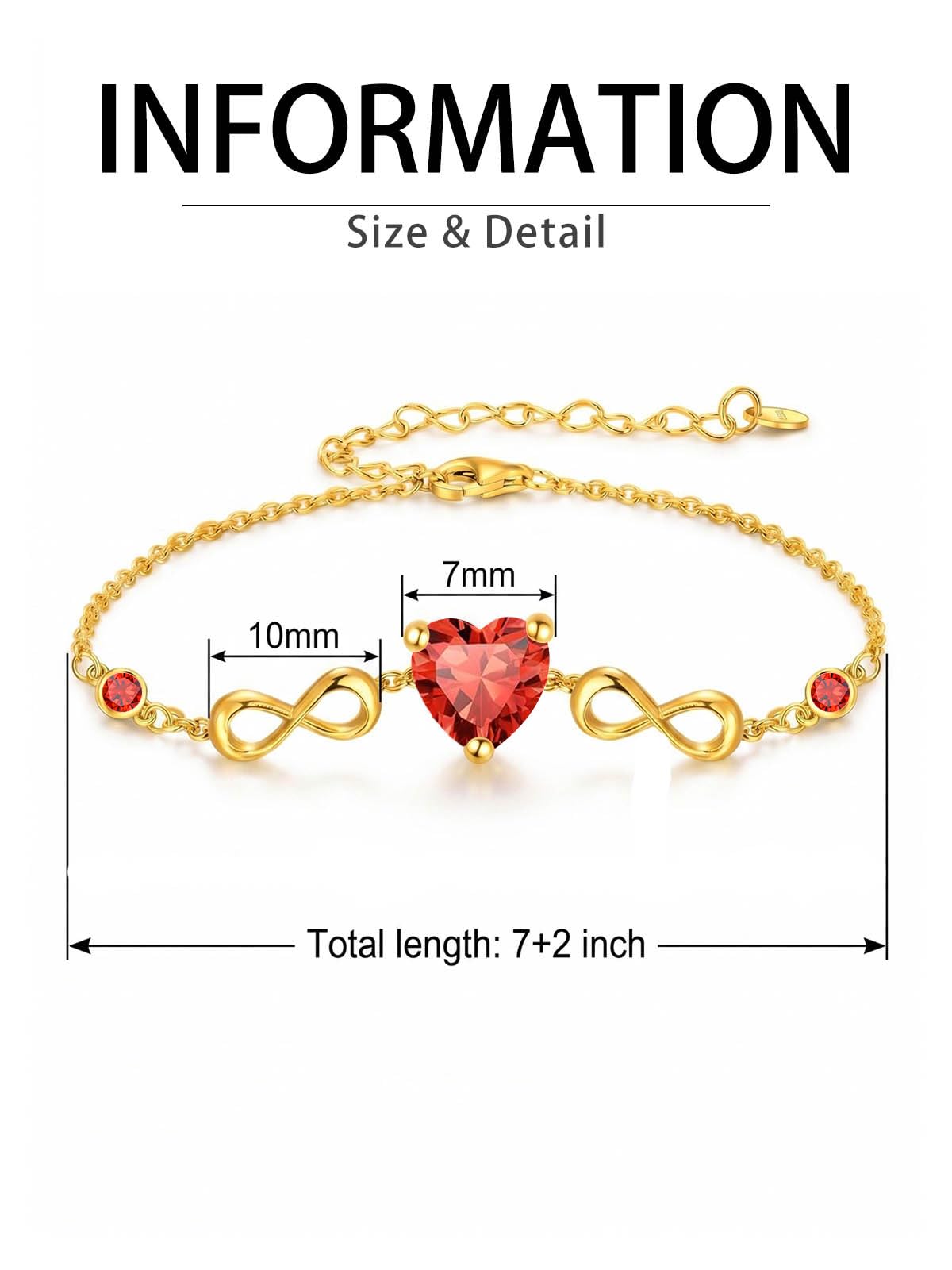14K Gold Infinity Birthstone Bracelets for Women, Infinity Love Heart Birthstone Link Bracelets for Women, 14K Gold Plated Jewelry Birthday Gifts for Wife Girlfriend Mom, 7+2 Inch