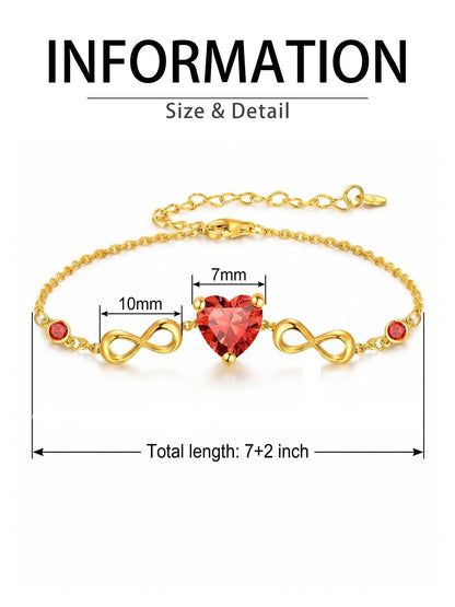 14K Gold Infinity Birthstone Bracelets for Women, Infinity Love Heart Birthstone Link Bracelets for Women, 14K Gold Plated Jewelry Birthday Gifts for Wife Girlfriend Mom, 7+2 Inch